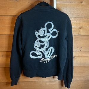 Walt Disney World Mickey Mouse Zip Crew Jacket Black Rhinestone Embroider Resort
